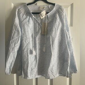 Joie Pale Blue Floral Off-Shoulder Top floral boho top size large